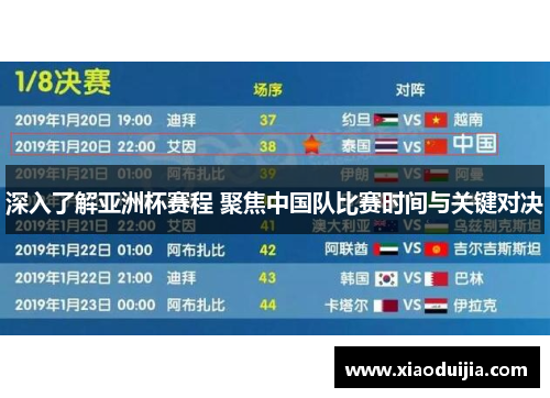 深入了解亚洲杯赛程 聚焦中国队比赛时间与关键对决 深入了解亚洲杯赛程 聚焦中国队比赛时间与关键对决